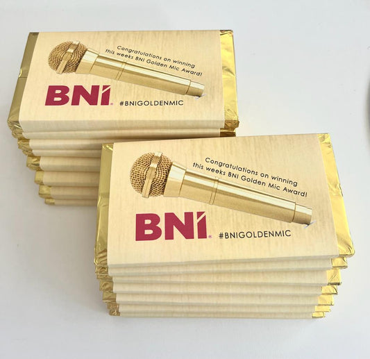 BNI Golden Mic chocolate bar 100g (8 Vegan/ 8 Milk Choc) (16 units - 4 months supply)